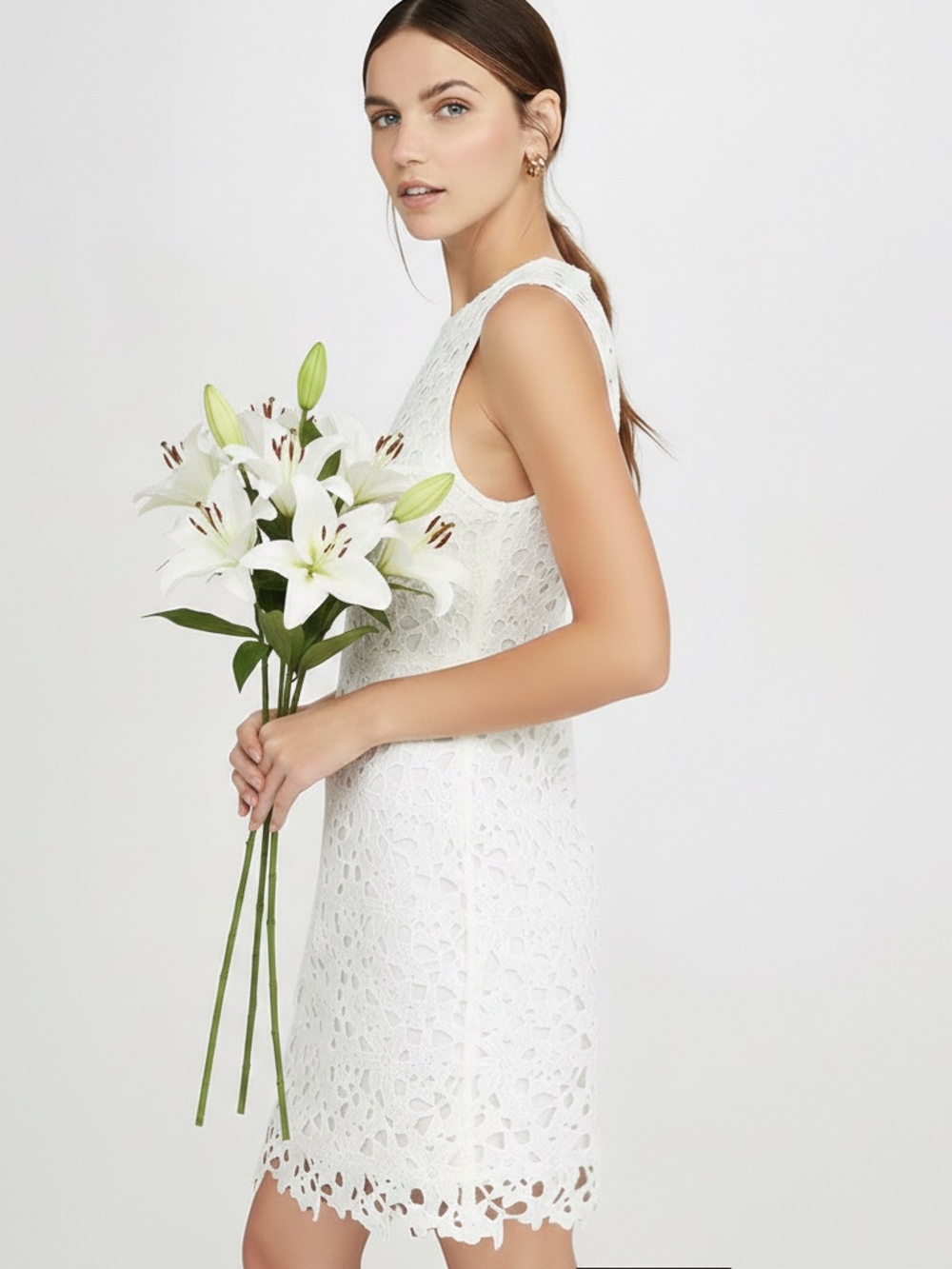 Jessica Simpson white floral lace embroidered mini dress 6